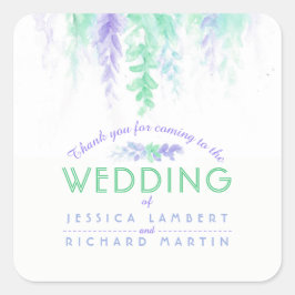 Vattenskärtskockor grönt lila bröllopsmärken fyrkantigt klistermärke