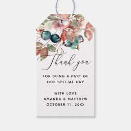 Vattenskärtskog blommigt bröllop tack. presentetikett