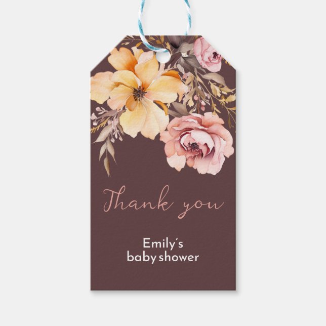 Vattenskärtskort för  rosa, babydusch presentetikett (Framsidan)