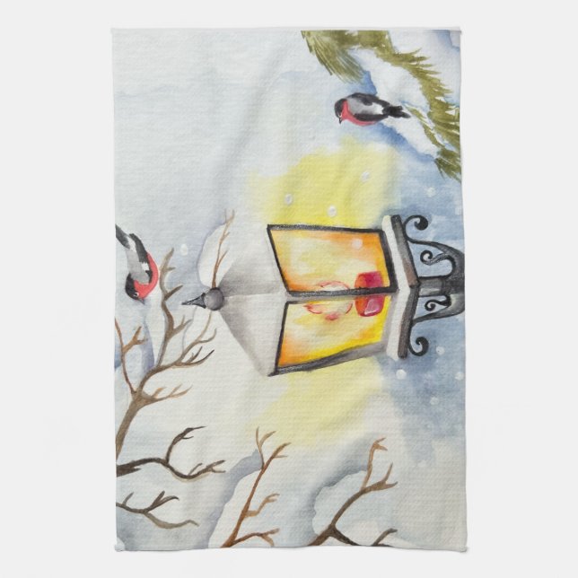 Vattenskärtslandskap under julvintern kökshandduk (Vertikal)