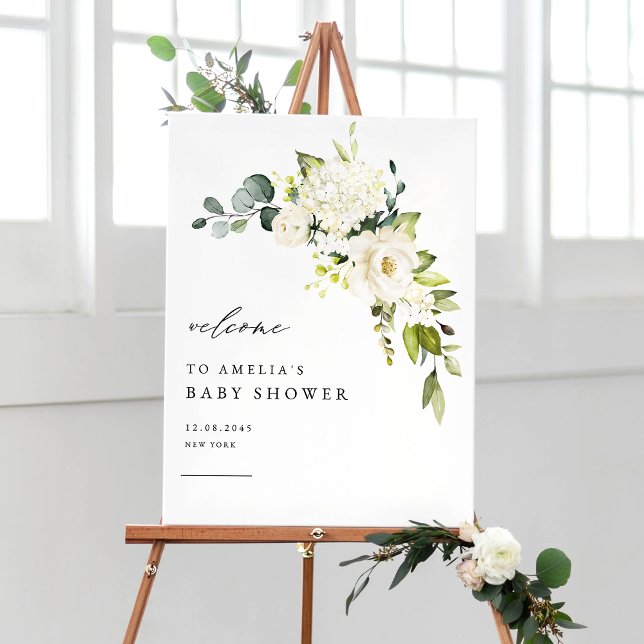 Vattenskärtvit Hydrangea och Ro Baby Shower Poster (Skapare uppladdad)