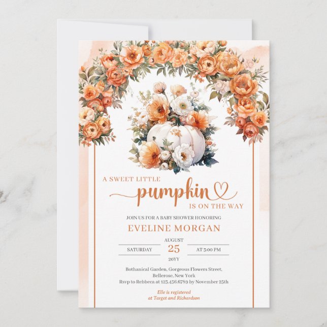 Vattenskärtvit pumpa höstprovfall blommigt inbjudningar (Framsida)