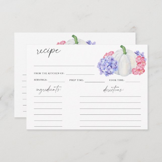 Vattenskärtvit pumpa - receptkort (Fram/baksida)