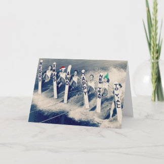 Vattenskidåkare som tar med sig helgdag cheer! helgkort