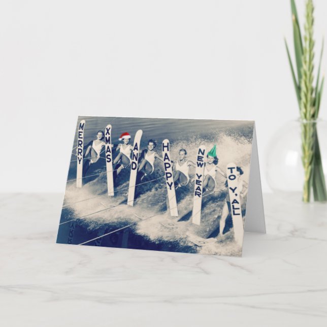 Vattenskidåkare som tar med sig helgdag cheer! helgkort (Framsida)