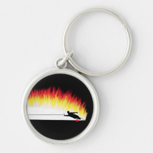 Vattenskieren med flammar Keychain Rund Silverfärgad Nyckelring