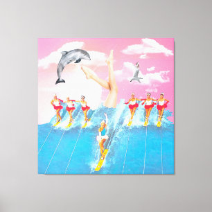 Vattenskiing Dolphin ben & Himlar Retro Collage Canvastryck