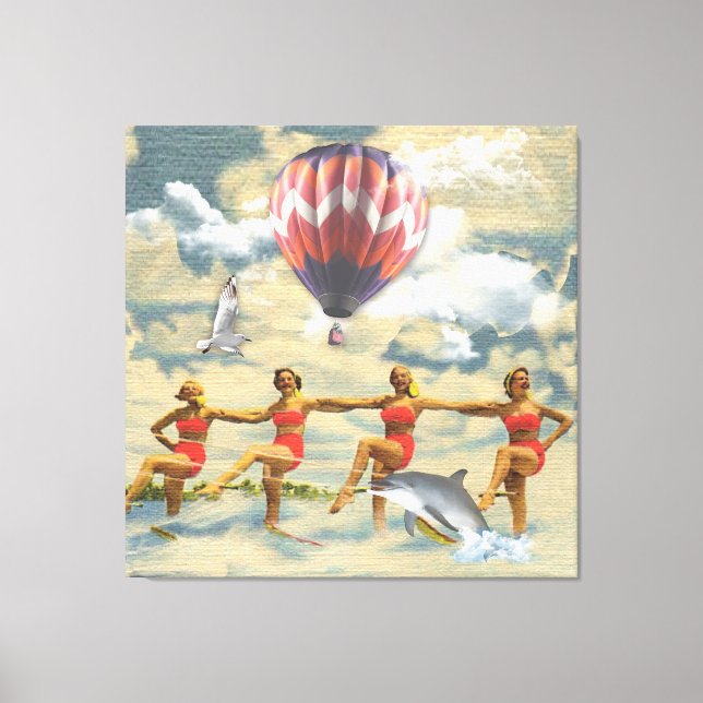 Vattenskiing Girls Luftballong Dolphin Collage Canvastryck (Framsida)