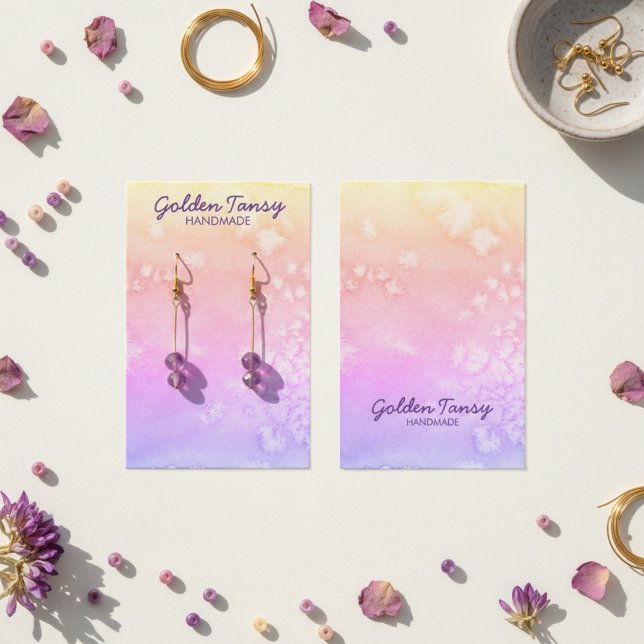Vattenskort för avläsning av juvelerarkort för Vis Visitkort (Watercolor Soft Sunset Earring Necklace Jewelry Display Card
)