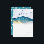 Vattenskort för blå Guld-berg Bröllop Rådkort<br><div class="desc">Modern Vintage Elegant bröllop Advice Card-mall - Blått Grönt och Faux Guld Foil Watercolor Mountains Landscapes Scenery. Dessa utformningar kan vara Personlig för ditt särskilda tillfälle och skulle vara Perfekt för Bröllop,  Möhippa,  Förlovningsfest,  Födelsedagsfest och många fler särskilda tillfällen.</div>