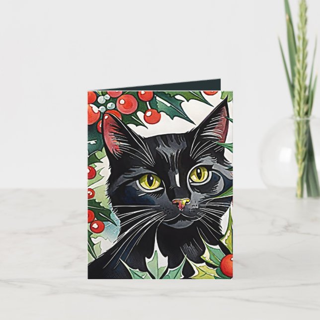 Vattenskort för svart katt, sommartid, julkort tack kort (Framsida)