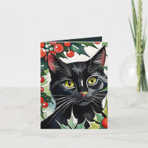 Vattenskort för svart katt, sommartid, julkort