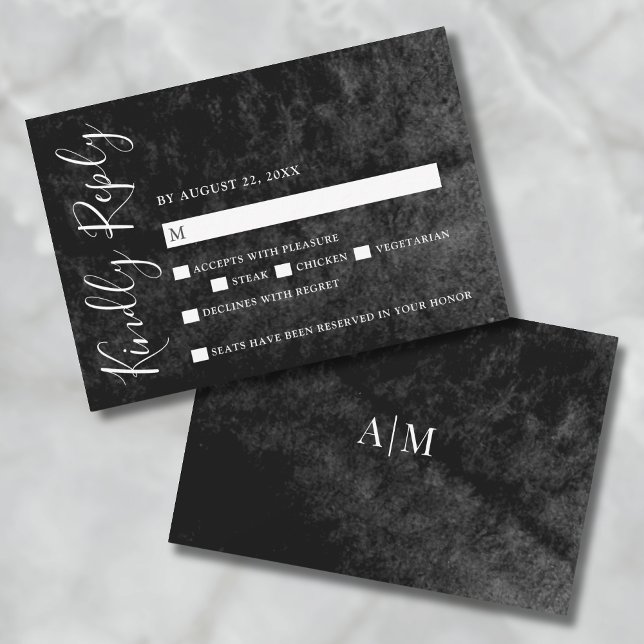 Vattenskort för svart och vit Bröllop OSA (Watercolor Black And White Wedding RSVP Card )