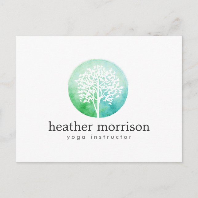 Vattenskort Träd Yoga och Hälsa Vykort (Framsida)
