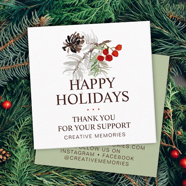 Vattensocker Julgrönt Tack Fyrkantigt Visitkort (Christmas Watercolor Greenery Thank You Square Business Card)