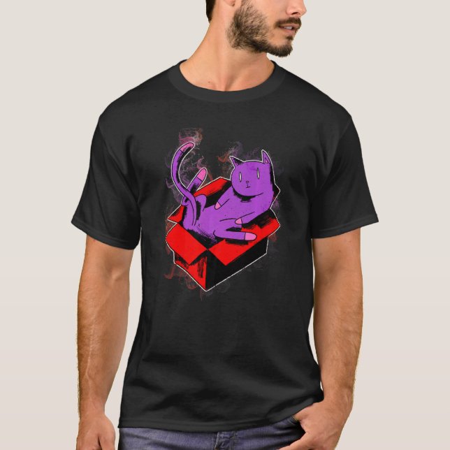 Vattensprut Pappkartong Lekande Katt T Shirt (Framsida)