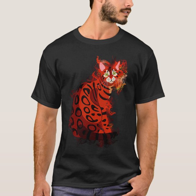 Vattensprut Realistisk Bengalisk Katt T Shirt (Framsida)