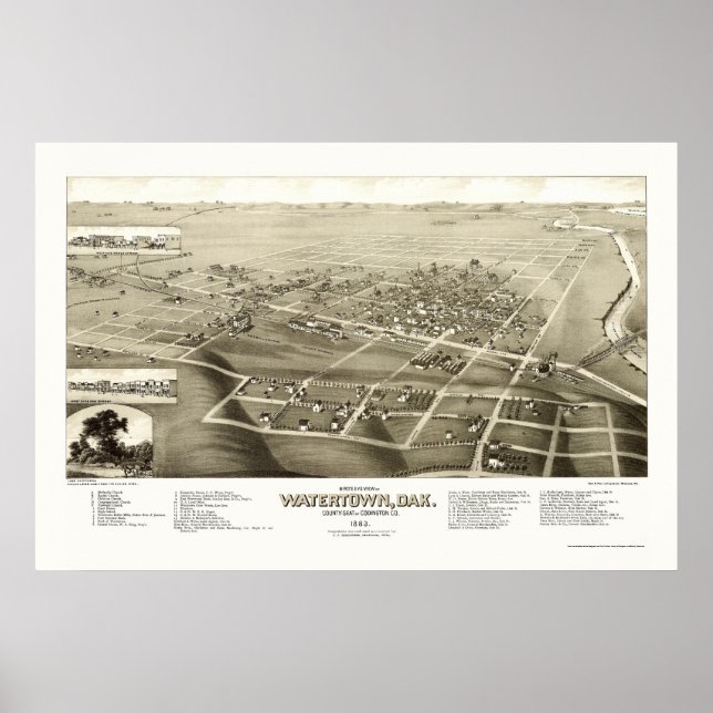 Vattenstad SD Panoramic Karta - 1883 Poster (Framsidan)