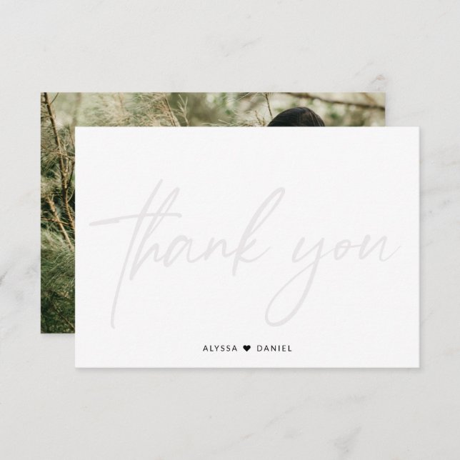 Vattenstämpel för fotohantering i personligt bröll tack kort (Fram/baksida)