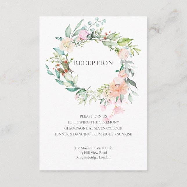 Vattentagefärg Greenery Blommigt - bröllopsmottagn Tilläggskort (Framsida)