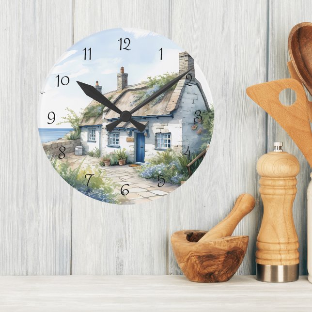 Vattentaggen Cornwall Seaside Cottage Wall Clock Rund Klocka (Skapare uppladdad)