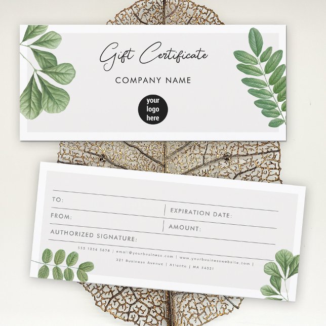 Vattentäkt för Logotyp av -Löv-certifikat (Watercolor Leaves Logo Gift Certificate Voucher)