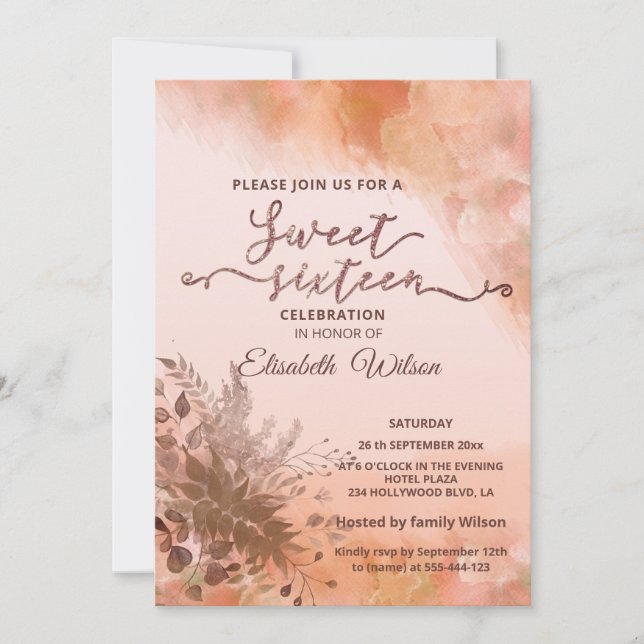 Vattentärfärg för botaniska blåskade kantalouper h inbjudningar (Framsida)