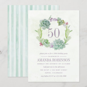 Vattentärfärgad Desert Cactus Succulents 50:e föde Inbjudningar