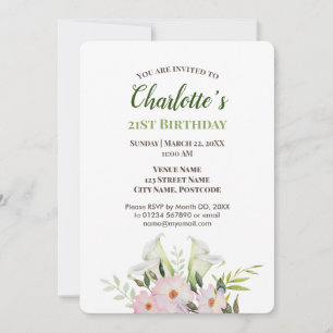 Vattentärfärgad Gentle White Calla Birthday-inbjud Inbjudningar