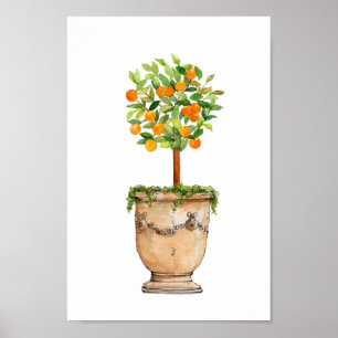 Vattentärfärgad Orange träd topikal i antika urn Poster