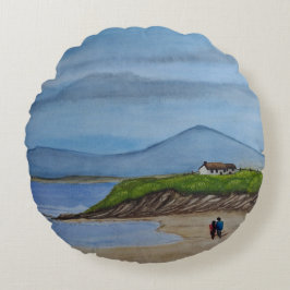 Vattentärfärgning av en romsk dag vid persikon rund kudde