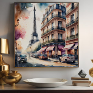 Vattentärfärgning av Parisian Street Poster