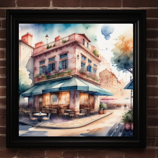 Vattentärfärgning av parisiskt kafé poster (Skapare uppladdad)