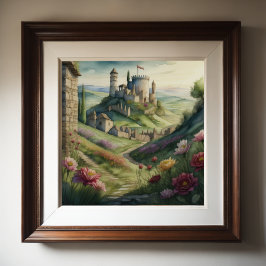 Vattentärfärgning av Storybook Medieval Castle Poster