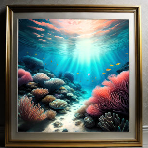 Vattentärfärgning av Tropical Underwater Reef Poster