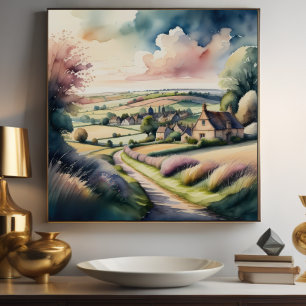 Vattentärfärgning på engelska Countryside Poster