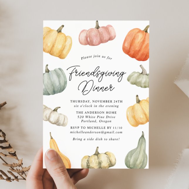 Vattentärfärgspumpkin Friendsgiving Dinner-inbjuda Inbjudningar (Skapare uppladdad)