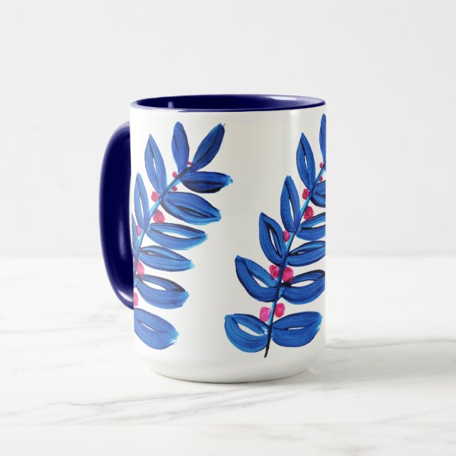 Vattentärg blå blomma Modern enkel Boho Mugg (Framsida vänster)