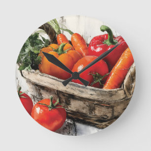 Vattentärgad färg på en vegetabilisk Basket Rund Klocka