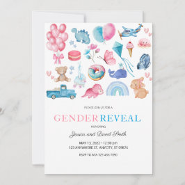 Vattentärgad Rosa och Blåfärgad visning av illustr Inbjudningar