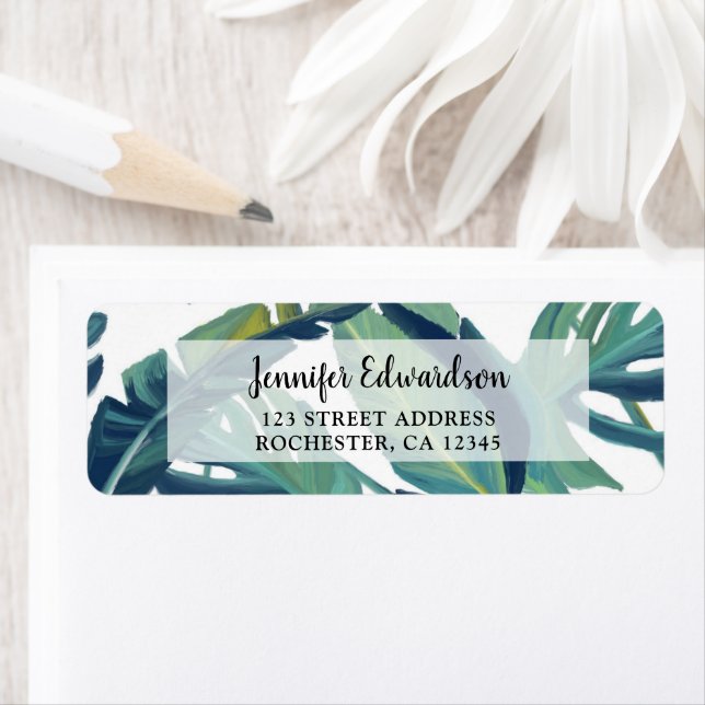 Vattentärgad tropiska gröntar löv personlig returadress etikett (Insitu)