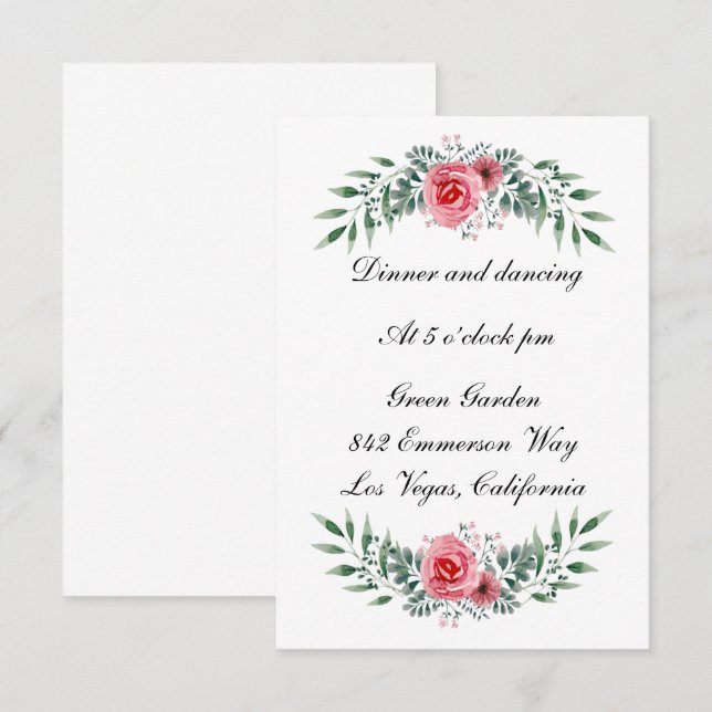 Vattentärsbeteckning för Rosa ros Greenery Foliage Tilläggskort (Fram/baksida)