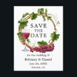 Vattentärsdruvor Vines Wood Wandeans Spara datum Vykort<br><div class="desc">Modern Elegant Watercolor Graps and Vines Wood WAN WANet Save Date Bröllop Announcement Postcard</div>