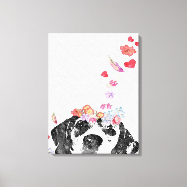 Vattentärsfärg Beagle Hund Utandningsblommor Canvastryck (Framsida)