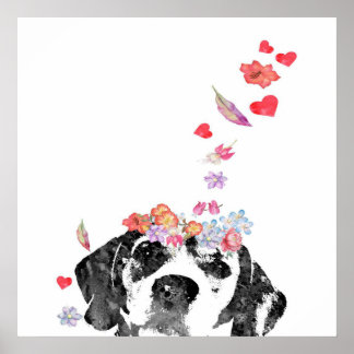 Vattentärsfärg Beagle Hund Utandningsblommor Poster
