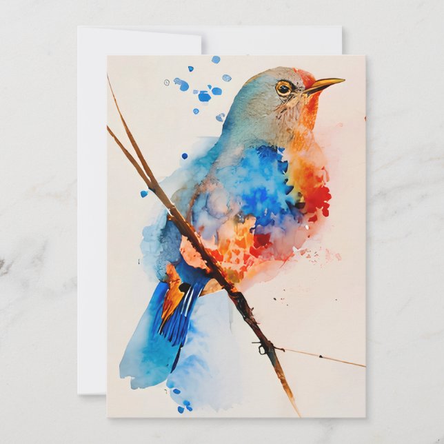 Vattentärsfärg Bird Painting Canvas Wall Art Blue  Inbjudningar (Framsida)