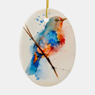 Vattentärsfärg Bird Painting Canvas Wall Art Blue Julgransprydnad Keramik