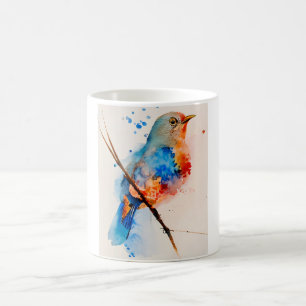 Vattentärsfärg Bird Painting Canvas Wall Art Blue Kaffemugg