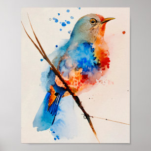 Vattentärsfärg Bird Painting Canvas Wall Art Blue Poster