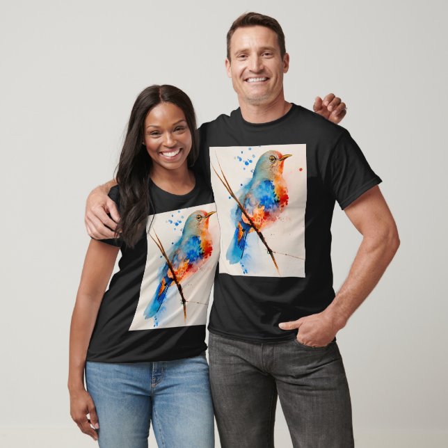 Vattentärsfärg Bird Painting Canvas Wall Art Blue  T Shirt (Unisex)